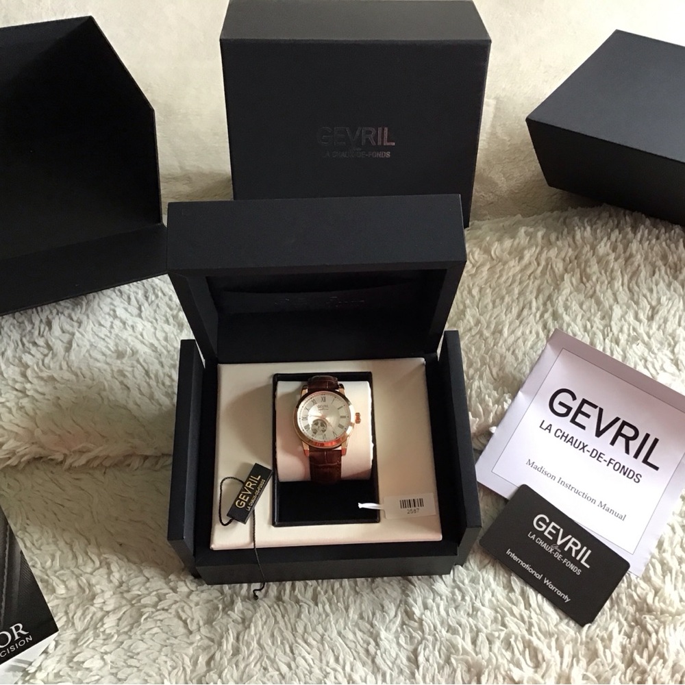 Gevril Men's Madison Rose Gold Automatic Watch with Brown Leather Strap